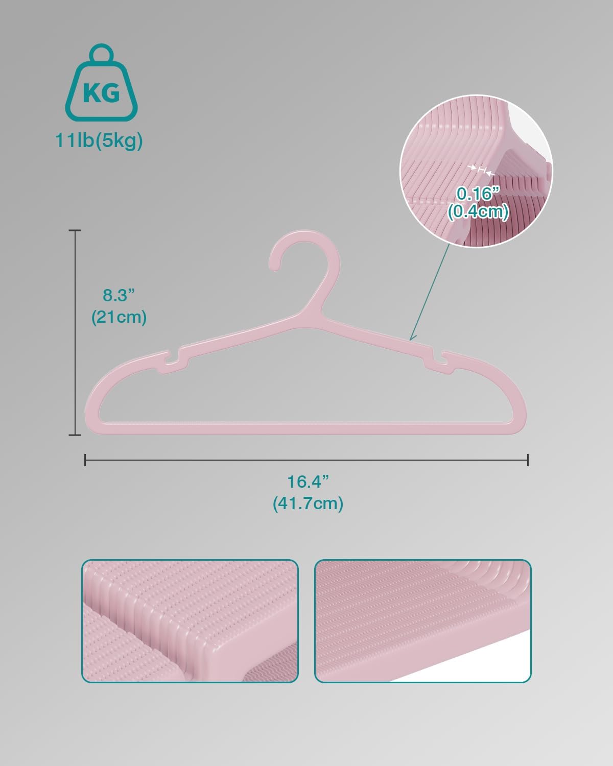 80 Pack Clothes Hangers, Non Slip Plastic Coat Hangers, Space Saving, Heavy Duty, Hanging Dry Wet Clothes, 16.4" x 8.3", Light Pink, UAPY0580P