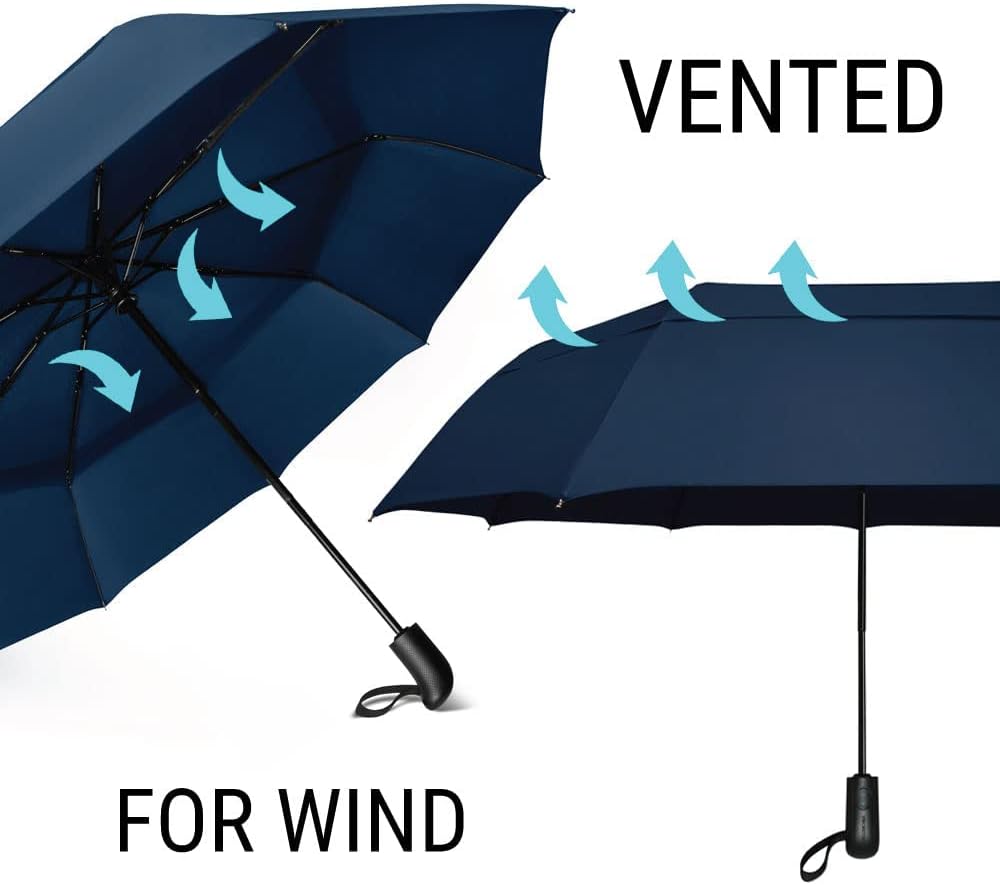 Vented Travel Umbrella | Strong Compact Windproof Umbrella | Top Pick by Wirecutter 2025 | Deep Dome Coverage | Auto Open/Close | Portable Pop Up with Large Coverage | Fits Car & Backpack