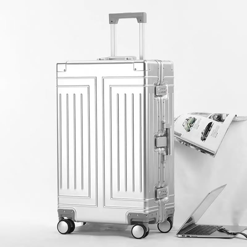 All Aluminum Carry On Luggage，Cut from Whole Aluminum Sheet，22x14x9 Airline Approved ，（3rd Generation，Premium Metal zipperless suitcase ） (silvery, 26inch)