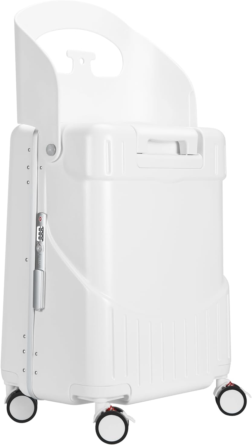 MRPLUM Ride On Luggage with Seat for Kids&Adults with Seat Belt,Hard Shell Lightweight Rolling Spinner Wheels Travel Luggage with TSA Lock,20 inch,White