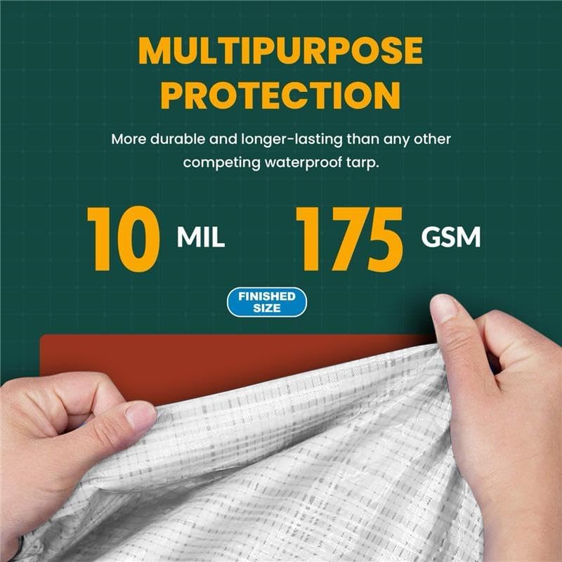 Large Waterproof Tarp - Heavy Duty 10 Mil Thick Poly Tarpaulin Ideal for Canopy Tents, Boats, RV or Pool Covers - Multipurpose Protective Tarps with Grommets for Indoor and Outdoor Use | 50' x 50'