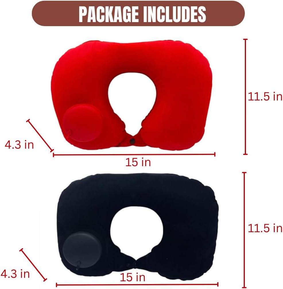 Vorgato Luxury- Inflatable Travel Pillow - Pocket Size - Camping Pillow - Airplane Pillow - with 3D Eye Mask and Earplugs- Airplane Essentials - Travel Neck Pillows for Airplanes - PVC Flock