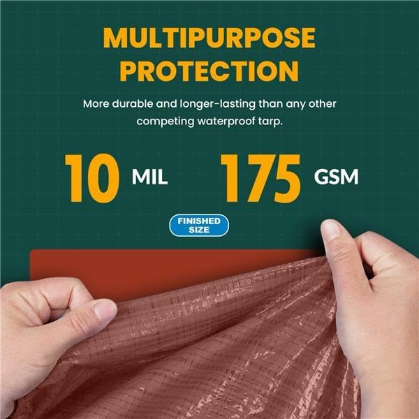 Large Waterproof Tarp - Heavy Duty 10 Mil Thick Poly Tarpaulin Ideal for Canopy Tents, Boats, RV or Pool Covers - Multipurpose Protective Tarps with Grommets for Indoor and Outdoor Use | 20' x 20'