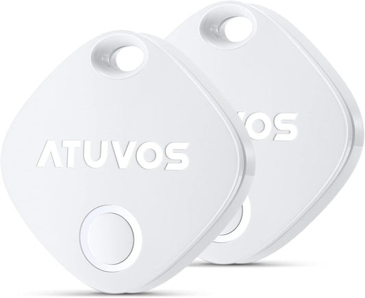 ATUVOS Air Tracker Tags-2 Pack, Bluetooth Luggage Tracker & Keys Finder Works with Apple Find My (iOS Only), Item Finders for Suitcases, Wallets, Bags, Waterproof IP67, Replaceable Battery, Anti-Lost