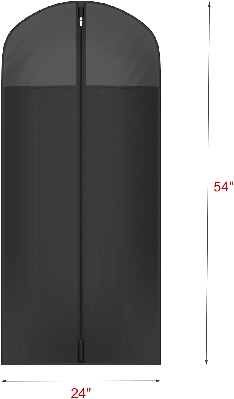Univivi Long Garment Bags for Hanging Clothes, 65" Dress Bags for Gowns Long for Closet Storage with Large Visible Window for Long Suits, Coats, Dresses, 3 Pack, Black