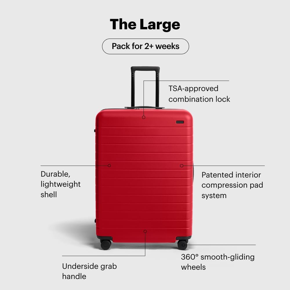 Away Large Checked Luggage, 29 Inch Hardside Suitcase with Spinner Wheels, Lightweight & Durable, TSA Lock, Cherry Red
