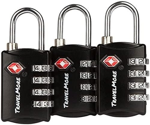 3 Pack TSA Luggage Locks with 4 Digit Combination – Heavy Duty Set Your Own Padlocks for Travel, Baggage, Suitcases & Backpacks - Black
