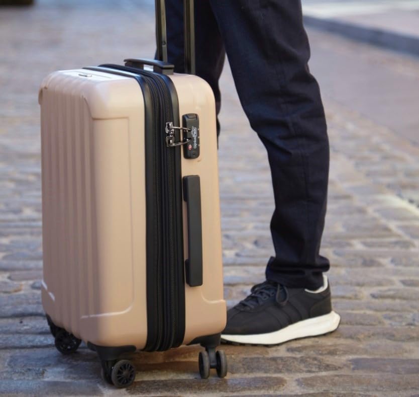 Genius Pack Expandable Hardside Carry On Luggage 22x14x9 Airline Approved Rolling Suitcase with Double Spinner Wheels, Ultra Light 21-Inch (Natural Beige)