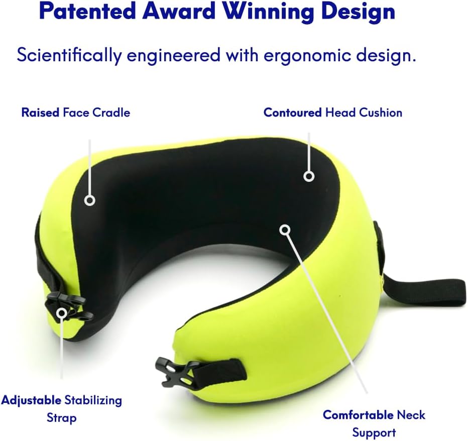C CUSHION LAB Travel Pillow, Award-Winning Patented Ergonomic Design for Chin & Neck Support Memory Foam Neck Pillow, Compact Airplane Pillow for Traveling, Flight, Car (Spark, Medium)