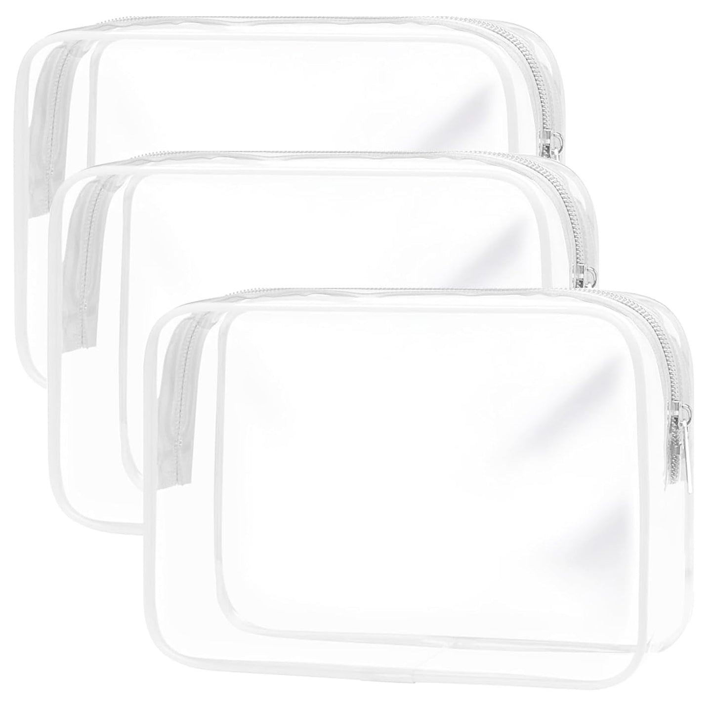 Clear Toiletry Bag, 3 Packs TSA Approved Water resistant Travel Organizer, Airport Airline Travel Essential Carry On Makeup Cosmetic Bags for Women, White - 3 packs