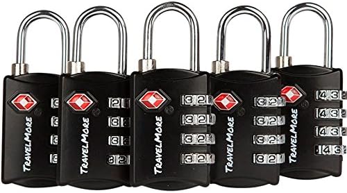 5 Pack TSA Luggage Locks with 4 Digit Combination – Heavy Duty Set Your Own Padlocks for Travel, Baggage, Suitcases & Backpacks - Black