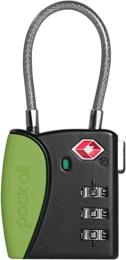 pack all TSA Approved Cable Luggage Locks, 3 Digit Combination Padlocks, Travel Lock for Suitcases & Bag, Alloy Body, Travel Accessories (1 Pack)（Apple Green）