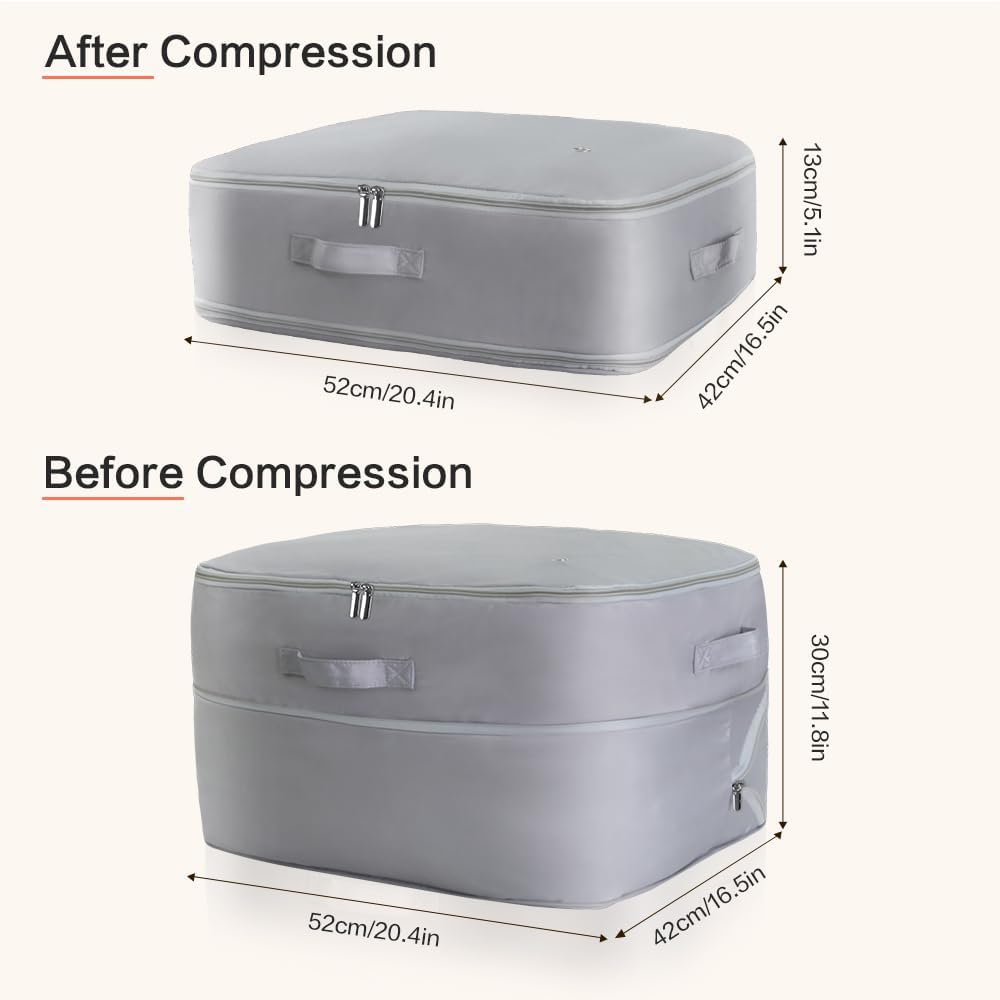 Ultra Space Saving Self Compression Storage Bags with Zipper, (Grey) -Compression Organize for Bedding, Comforter Storage Bag for Blankets Duvet Quilts Pillows