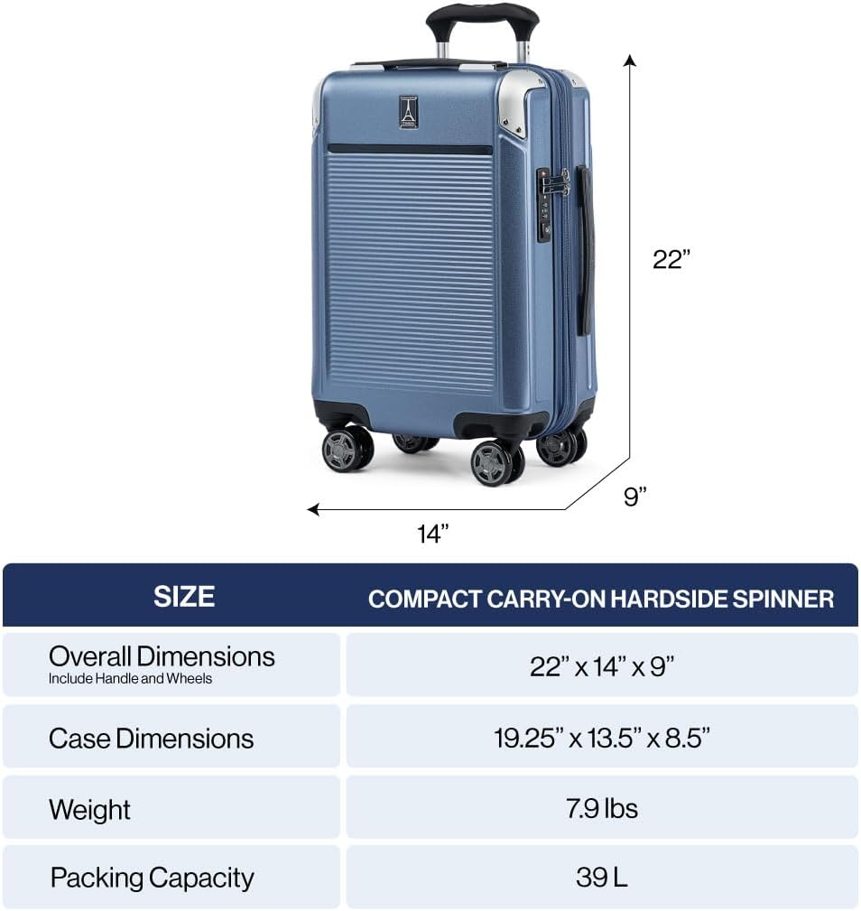 Travelpro Platinum Elite Hardside Expandable Carry on Luggage, 8 Wheel Spinner, TSA Lock, Hard Shell Polycarbonate Suitcase, Vintage Grey, Carry on 21-Inch