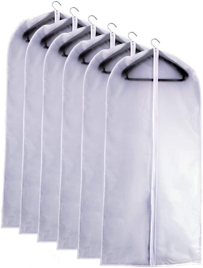 Suit Bags for Closet Storage Garment Bag 24''X40'' Clear Garment Bags for Hanging Clothes (Set of 6) Plastic Waterproof Suit Cover Bag with Zipper for Coats, Jackets, Shirts