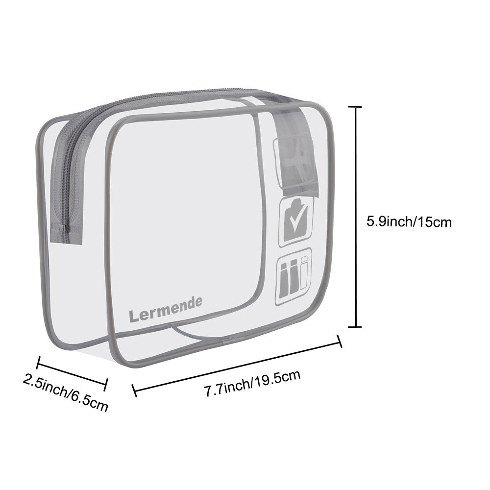 Lermende 2pcs Clear Toiletry Bag TSA Approved Travel Bag,Carry On for Travel,Airport Airline Accessories Compliant Bag,Quart Sized Makeup Cosmetic bag Women Men (Gray, 2 Pack)