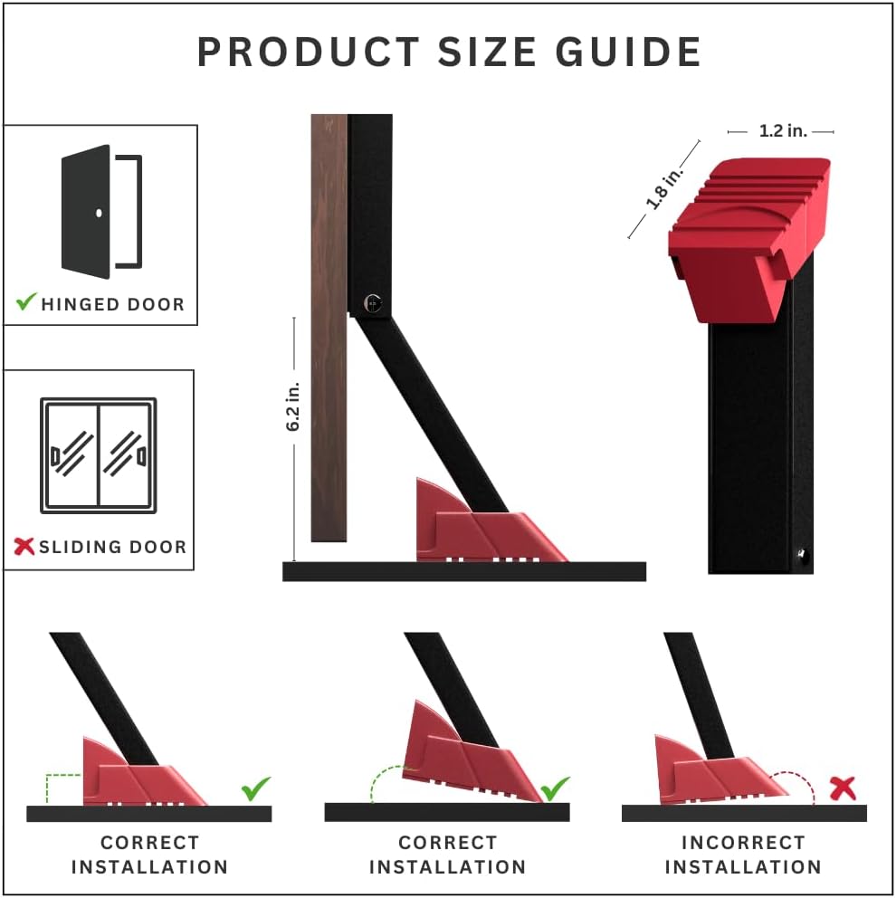 2 Pack Door Stop, No Drill Door Stoppers - Kickdown Doorstop for Home, Glass Doors, & Outdoors, Easy to Install Doors with Self Adhesive Door Stopper, No Screw Flip Down Portable Door Stopper - Black