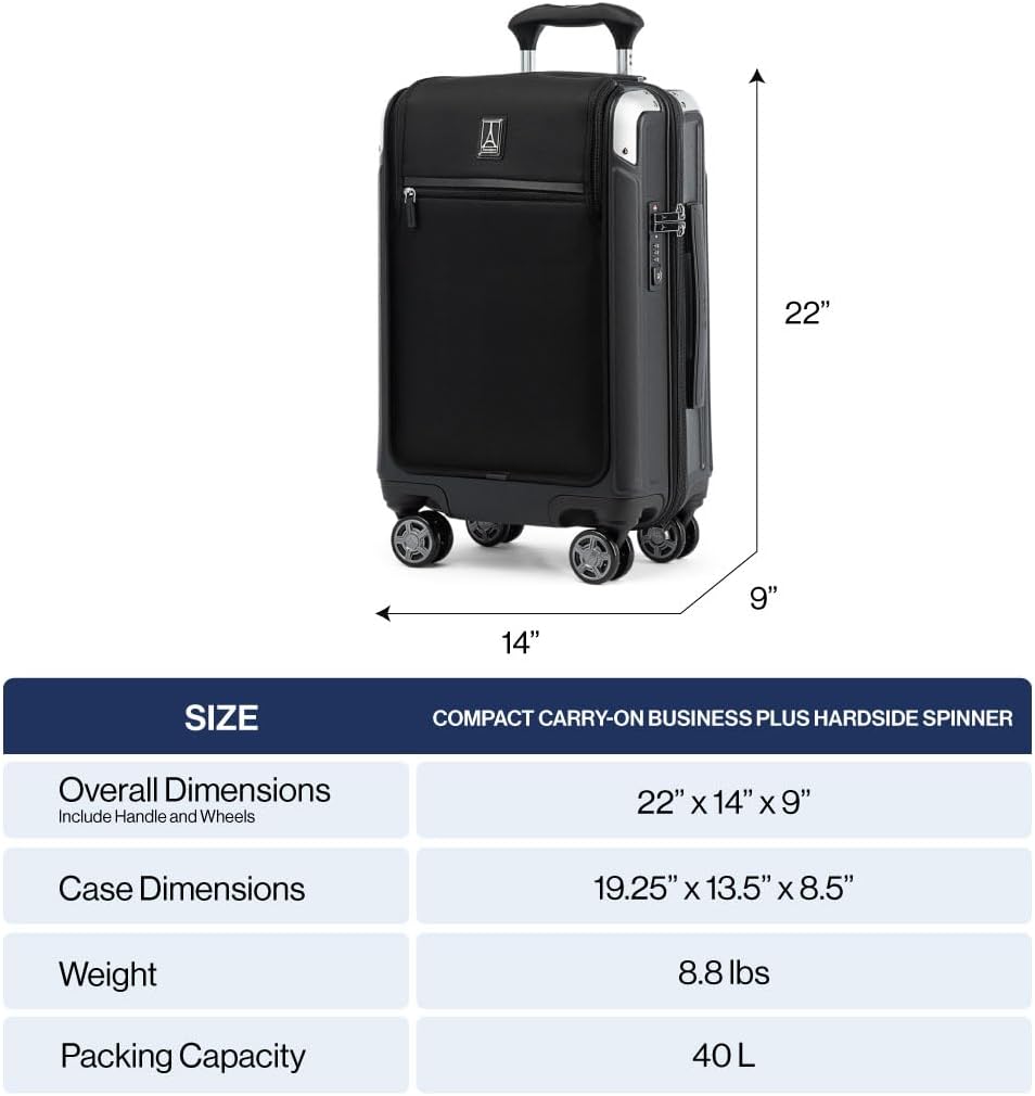 Travelpro Platinum Elite Hardside Expandable Carry on Luggage, 8 Wheel Spinner, TSA Lock, Hard Shell Polycarbonate Suitcase, Vintage Grey, Compact Carry on Laptop Pocket 20-Inch
