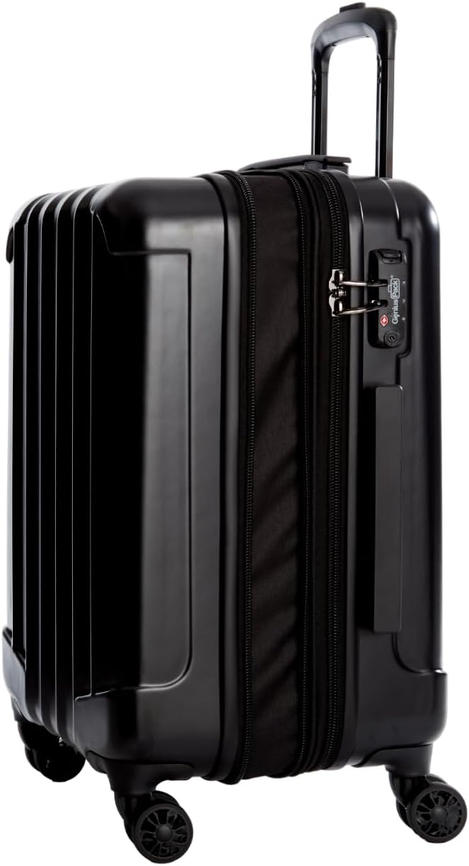 Expandable Hardside Carry On Luggage 22x14x9 Airline Approved Rolling Suitcase with Double Spinner Wheels, Ultra Light 21-Inch (Jet Black)