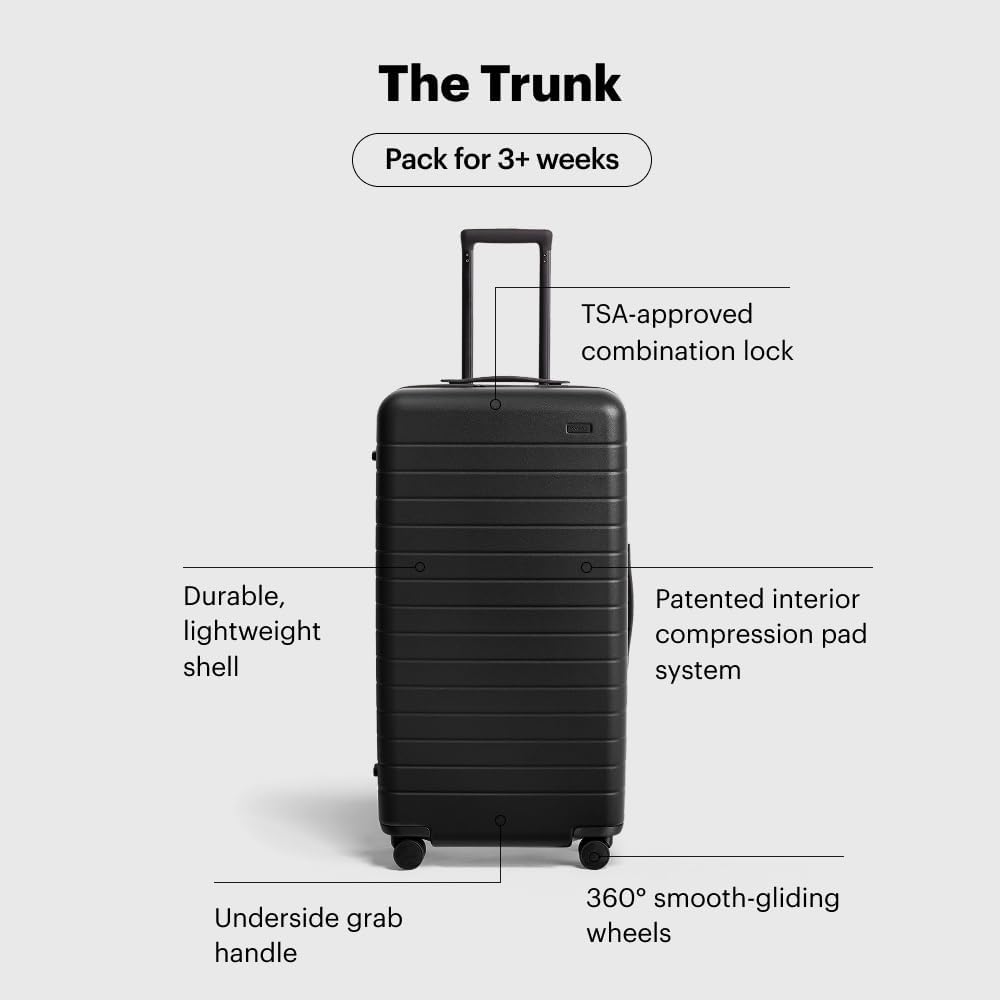 Away Large Trunk Luggage, 31 Inch Hardside Suitcase with Spinner Wheels, Lightweight & Durable, TSA Lock, Ideal for Long Trips, Jet Black