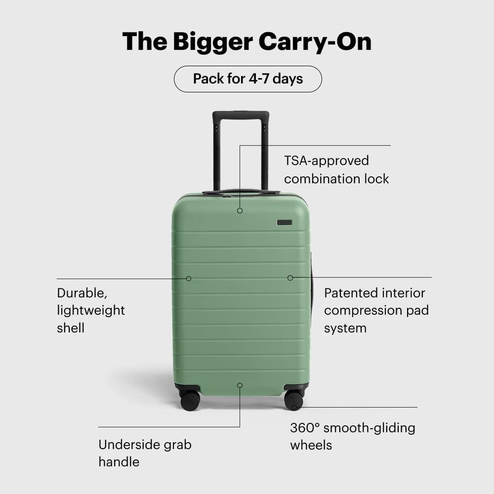 Away Bigger Carry-On Luggage, Lightweight Hardside Large Suitcase with Spinner Wheels, TSA Lock, Airline Approved, Sea Green