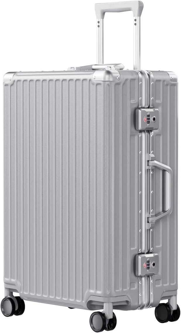 AnyZip Luggage PC+ABS Aluminum Frame Zipperless Checked Luggage Hard Shell Suitcase with TSA Lock Double Spinner Wheels 24 Inch Silver
