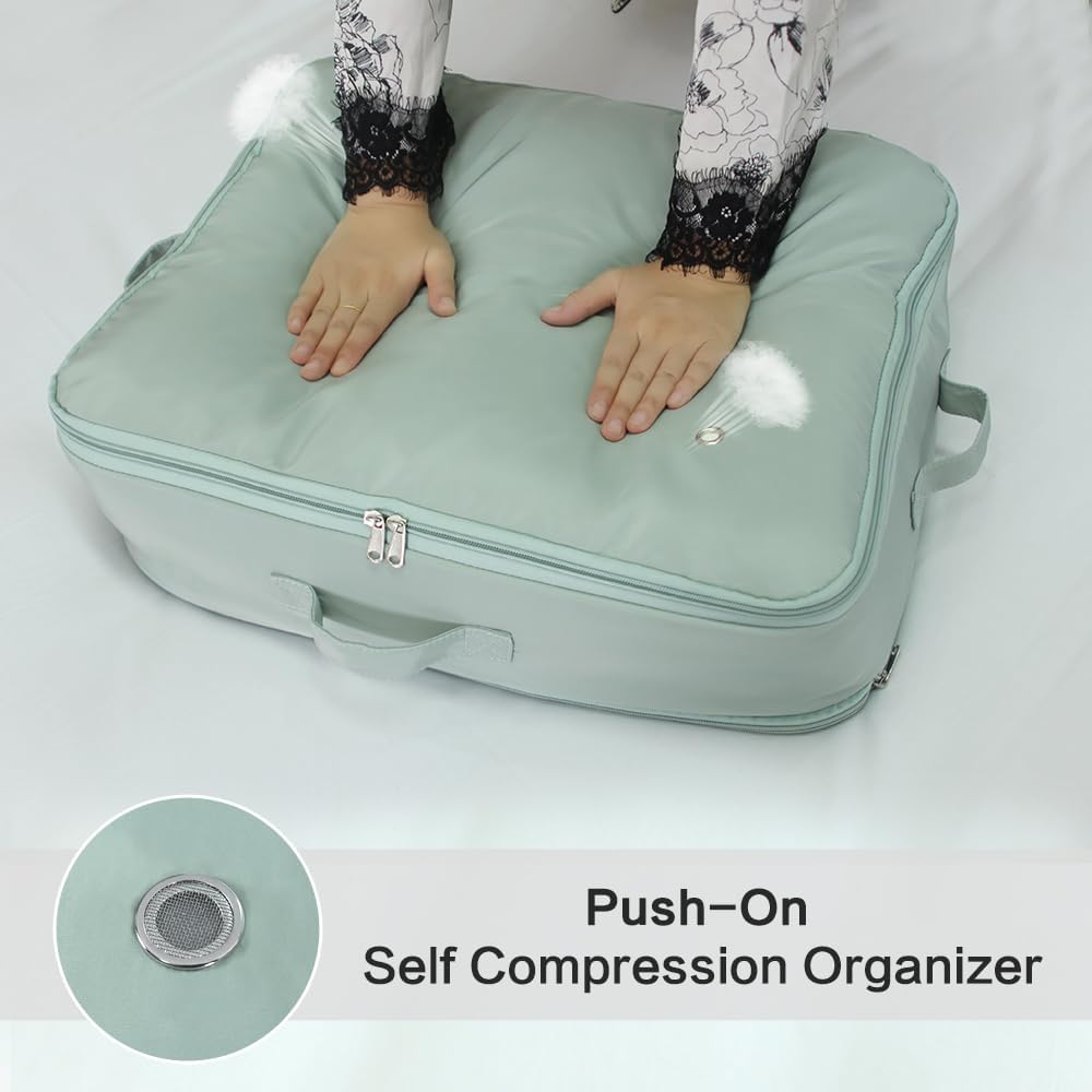 Ultra Space Saving Self Compression Storage Bags with Zipper, (Green) -Compression Organize for Bedding, Comforter Storage Bag for Blankets Duvet Quilts Pillows