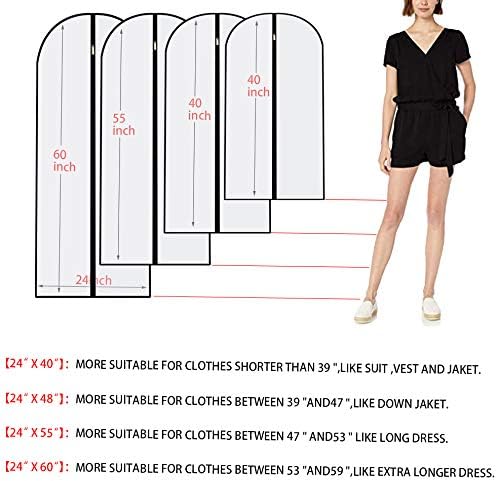 Garment Bags for Hanging Clothes Travel (Set of 12) Suit Bags for Closet Storage Closet Cover for Open Closet Clothes Storage Bag with Zipper for Suits, Jackets, Shirts (Black, 24'' x 40'')