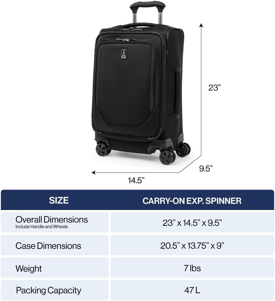Travelpro Crew Classic Lightweight Softside Expandable Carry on Luggage, 8 Wheel Spinner Suitcase, Men and Women, Carry On 21-Inch, Titanium Grey