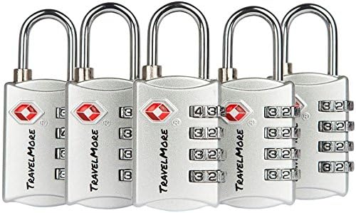 5 Pack TSA Luggage Locks with 4 Digit Combination – Heavy Duty Set Your Own Padlocks for Travel, Baggage, Suitcases & Backpacks - Silver