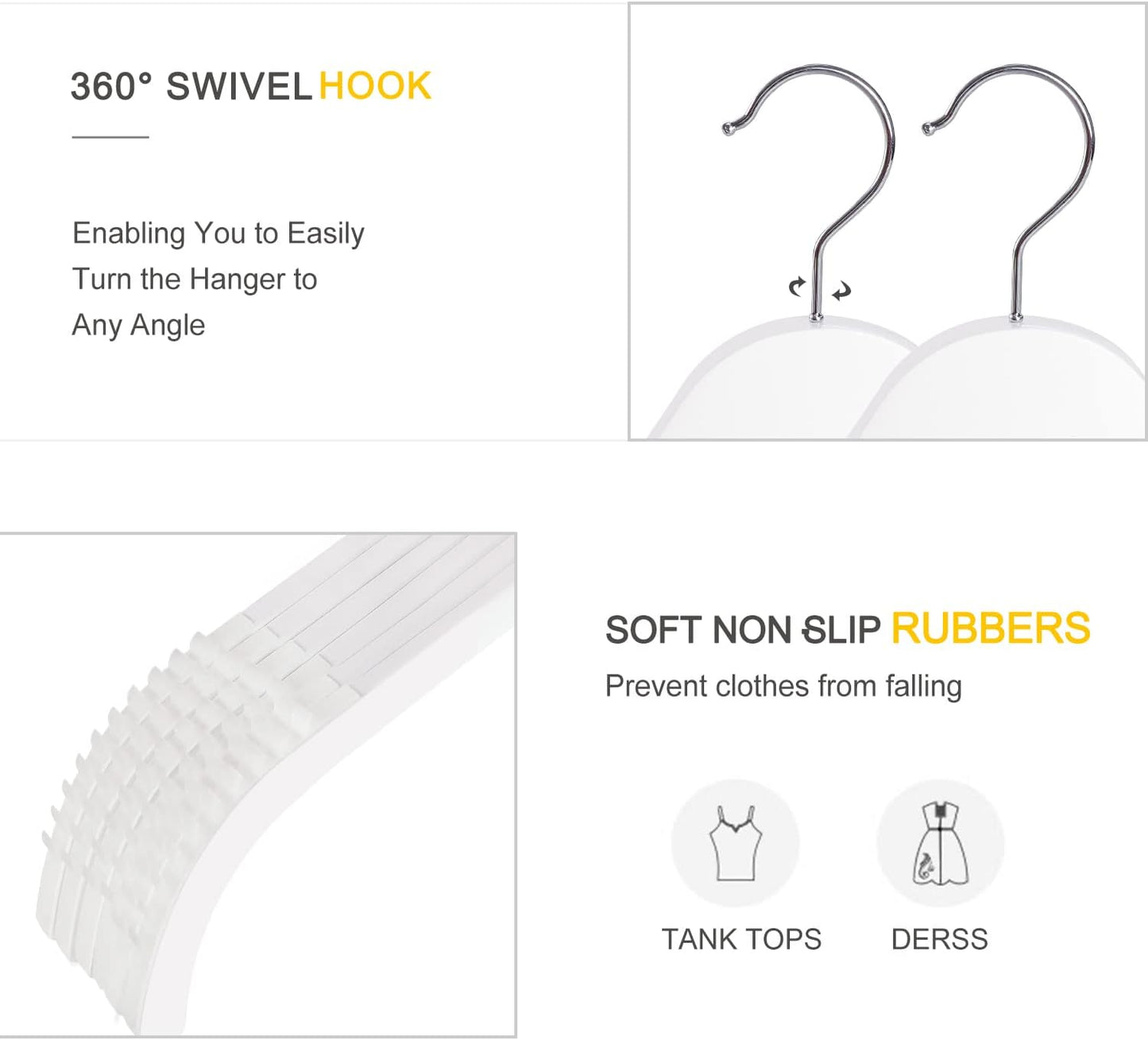 TOPIA HANGER Slim Wooden Hangers with Extra Soft Non-Slip Rubber Grips, 10-Pack High-Grade Fashion Hanger No Shoulder Bump for Sweater, Camisole, Jacket, Dress, Coat -CT15W