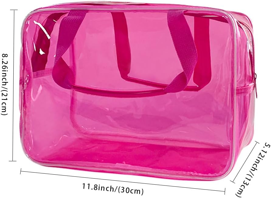 Travel Clear Waterproof PVC Bag, Toiletry Carry Pouch Makeup Artist Bag, Makeup Bags with Zipper Handle Straps, Tote Bag Pink