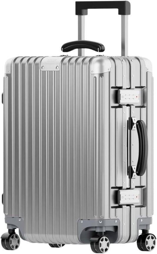 KARGO 20 Inch Carry-On Luggage - Polycarbonate Hard Shell Suitcase with Aluminum Corners, Smooth-Rolling Wheels, Leather Handle, Aluminum Frame Luggage, Zipperless TSA Lock (Silver, 20 Inch Carry-On)