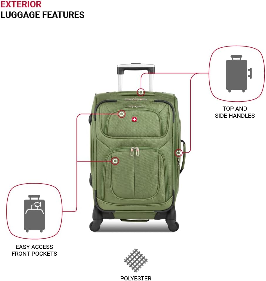 SwissGear Sion Softside Expandable Luggage with Spinner Wheels, Evergreen, 3-Piece Set (21/25/29)