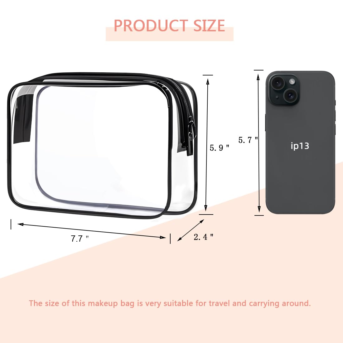 Clear Toiletry Bag, 3 Packs TSA Approved Water resistant Travel Organizer, Airport Airline Travel Essential Carry On Makeup Cosmetic Bags for Women, Black - 3 packs