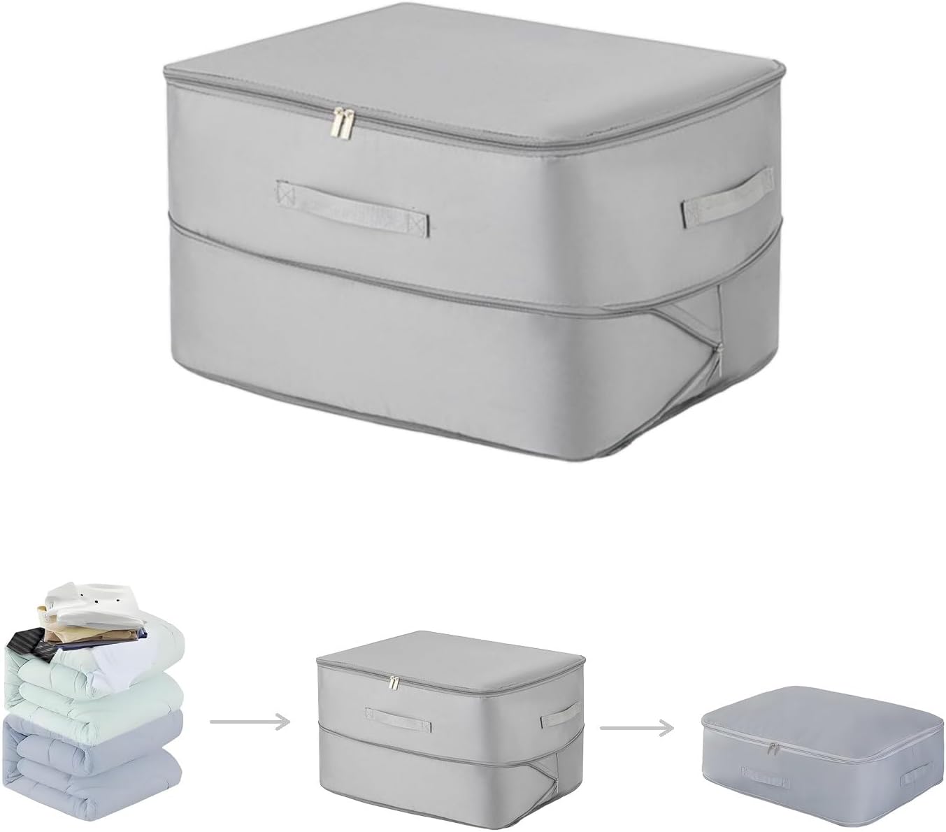 Ultra Space Saving Self Compression Organizer, 2025 New Large Capacity Storage Bag, Thick Satin Fabric Heavy Duty Bags for Comforters Blankets Bedding Duvet (Gray, Large, 21x17x12in)