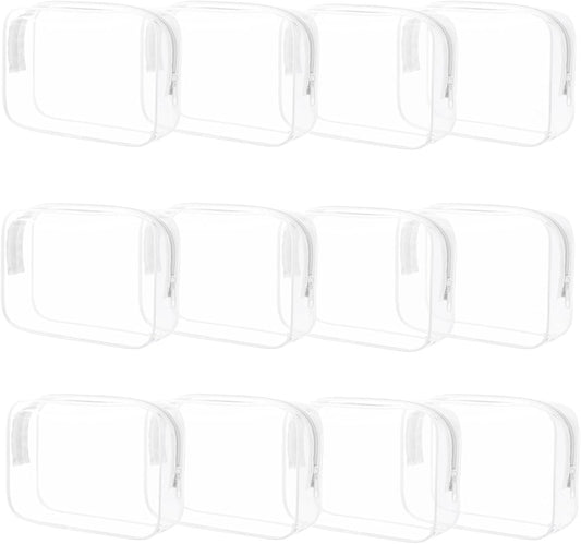 12 Pieces Clear Cosmetic Bag, PVC Waterproof Makeup Bags with Zipper, TSA Approved Toiletry Bag for Travel, Transparent Pouches Organizer Storage for Men and Women (White, Small)