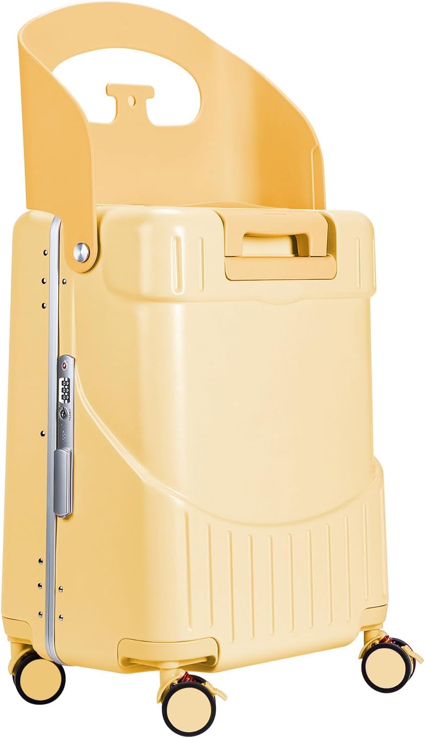 MRPLUM Ride On Luggage with Seat for Kids&Adults with Seat Belt,Hard Shell Lightweight Rolling Spinner Wheels Travel Luggage with TSA Lock,20 inch,Yellow