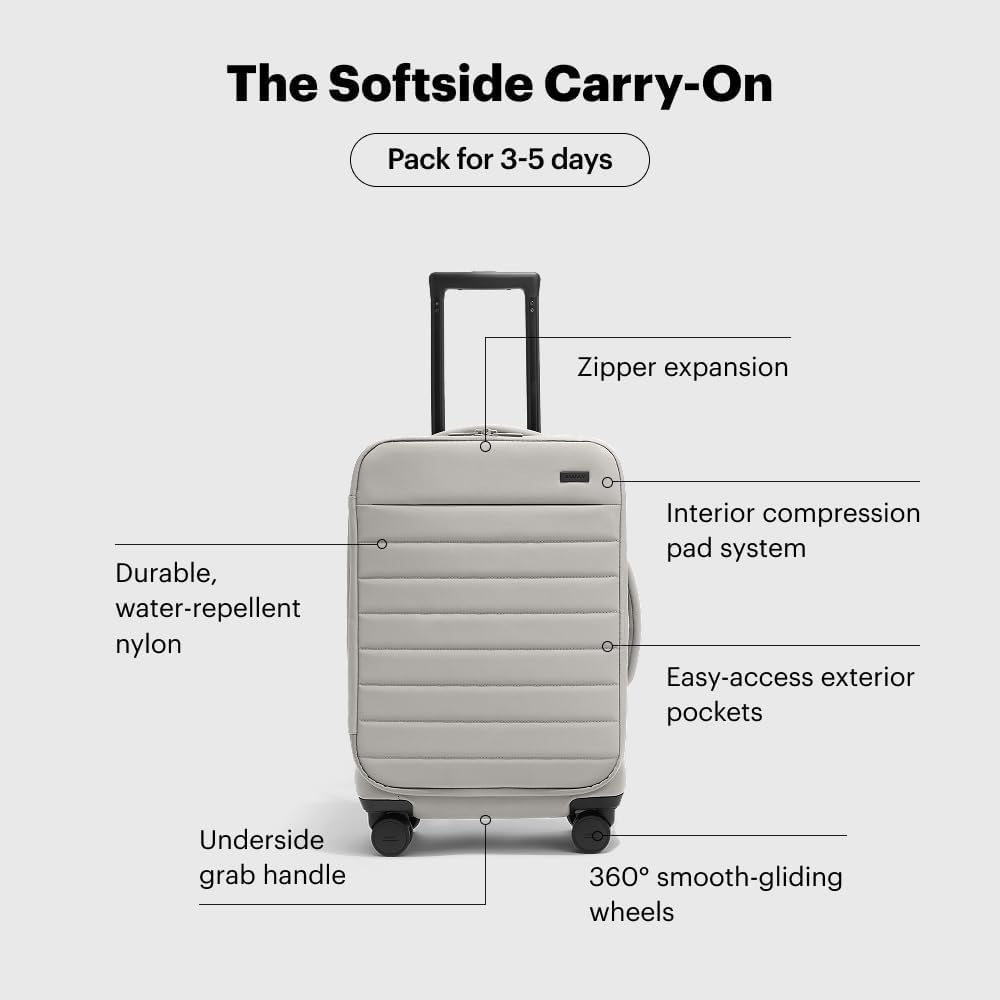 Away Softside Carry-On Suitcase, 22 Inch Lightweight, Expandable High-Strength Nylon Luggage With Spinner Wheels, Meets Requirements for Most Major Airlines, Cloud Gray