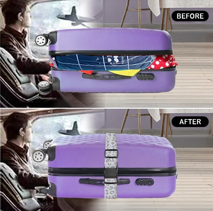 Luggage Straps for Suitcases Travel Belt Accessories, Cute Suitcase Strap, Adjustable Luggage Belt Strap, Heavy Duty with Quick-Release Buckle Luggage Strap Grey Leopard