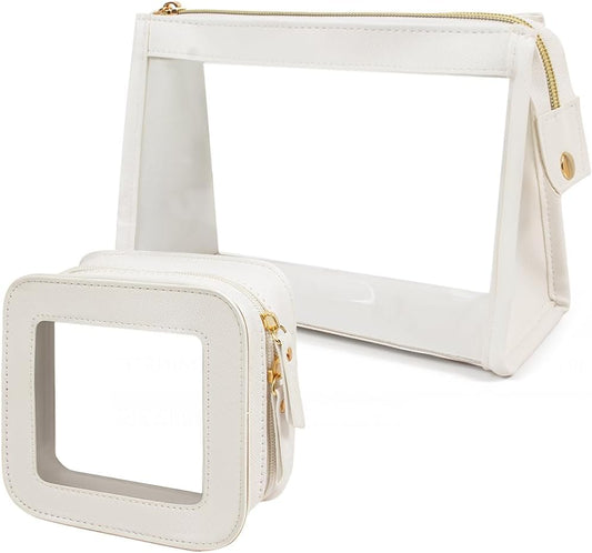 2 Pack Clear Makeup Bag Set Travel Cosmetic Case TSA Approved Toiletry Bag with Zipper Small Make Up Bags for Women Cute Waterproof Carry-on Travel Organizer Car Organizer Bag