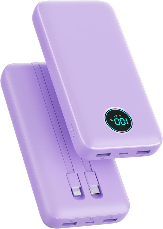 Portable Charger PowerBank 40,800mAh with 2 Built-in Cables,25W PD Fast Charging +QC 4.0 Quick Phone Charging Power Bank, 5 Outputs LCD Display USB C Battery Pack for iPhone 16/15 Android Galaxy etc