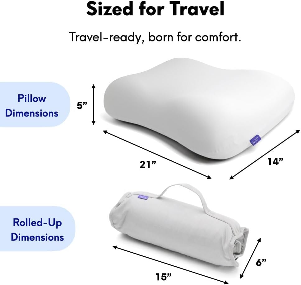 Cushion Lab Travel Deep Sleep Pillow – Compact Memory Foam Neck Pillow for Sleeping, Portable Pillow for Hotels, Camping, Side & Back Sleepers, On-The-Go – Calm Grey