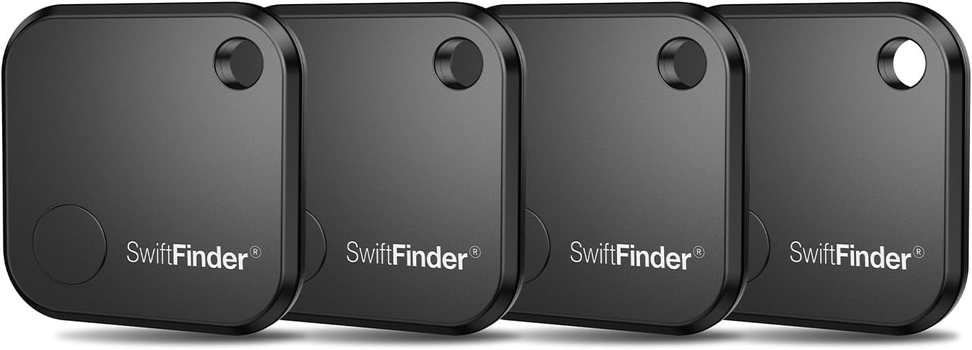 Keys and Phone Finder, Bluetooth Tracker Locator for Keys, Bags, Wallets and More, Up to 300 ft Range, Replaceable Battery, Water-Resistant, iOS and Android Compatible, 4 Pack
