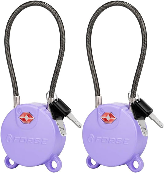 Forge TSA Approved Luggage Locks Ultra-Secure Dimple Key Locks, Cable Lock, for Travel with Zinc Alloy Body- 2 Purple Locks