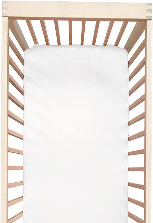 100% Silk Mini Crib Sheet Fitted for Pack N Play or Portable Playard, Soft Smooth Breathable for Baby Hair, Pack of 1 for Boys and Girls, 24 x 38 x 5, White