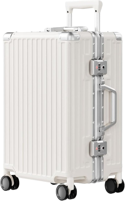 AnyZip Carry On Luggage PC+ABS Aluminum Frame Zipperless Luggage Hard Shell Suitcase with TSA Lock Double Spinner Wheels 20 Inch White