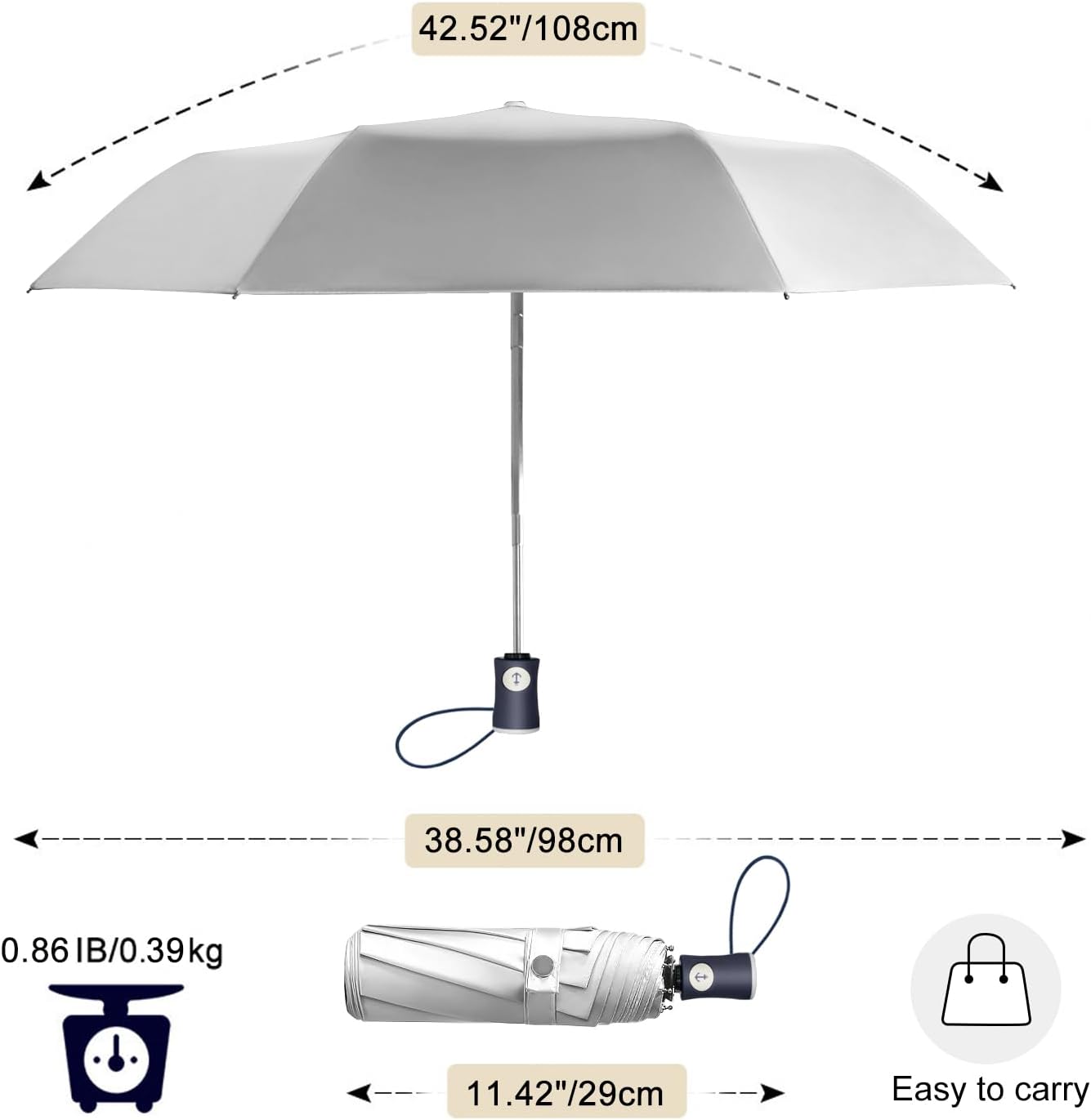 Cuby UV Sun Umbrella Compact Folding Umbrella lightweight Portable Manual Travel Umbrella for Rainproof & 99% UV Protection with Black Anti-UV Coating