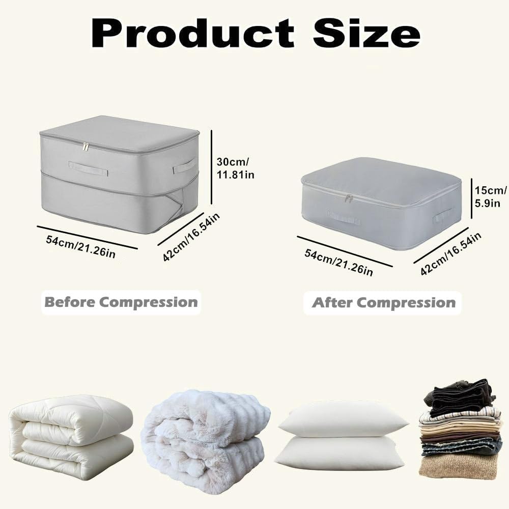 Ultra Space Saving Self Compression Organizer, 2025 New Large Capacity Storage Bag, Thick Satin Fabric Heavy Duty Bags for Comforters Blankets Bedding Duvet (Gray, Large, 21x17x12in)