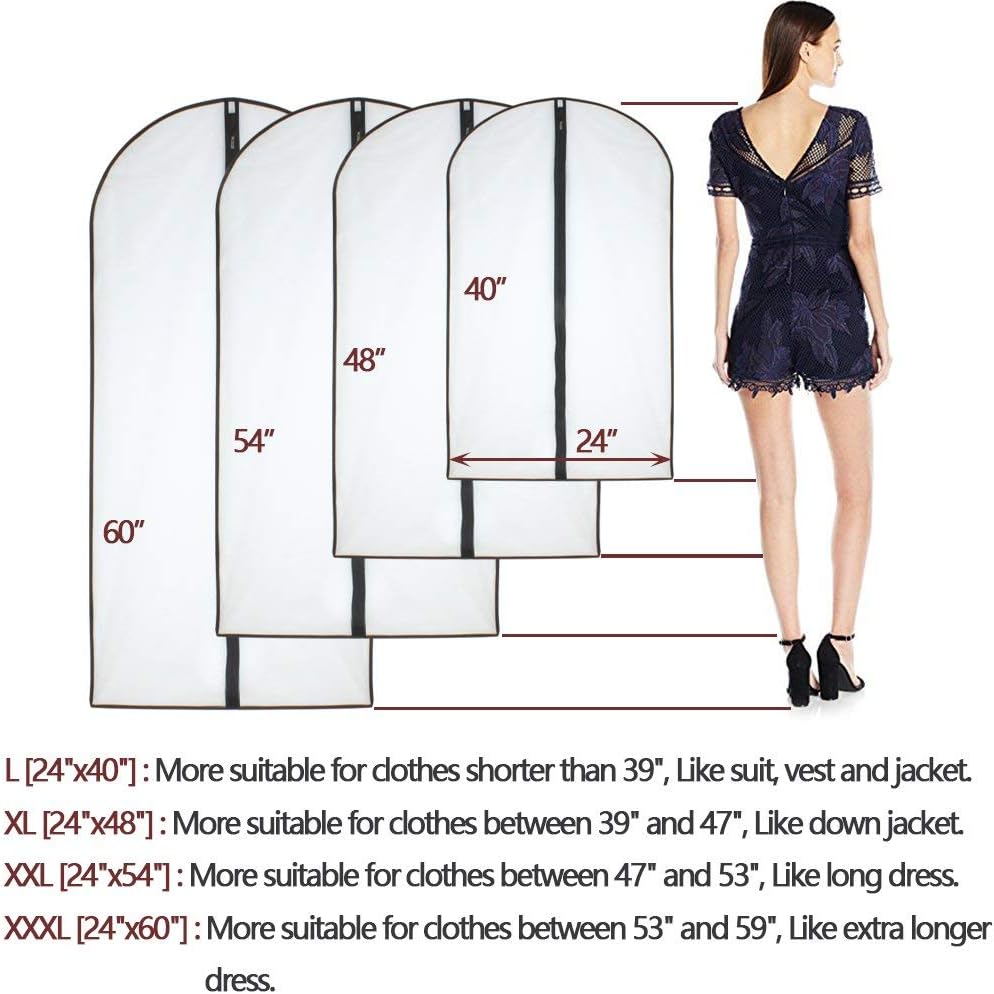 Garment Bag Black Side Breathable Clear Full Zipper Bags for Clothes Storage (24'' x 40'', Black + Balls)